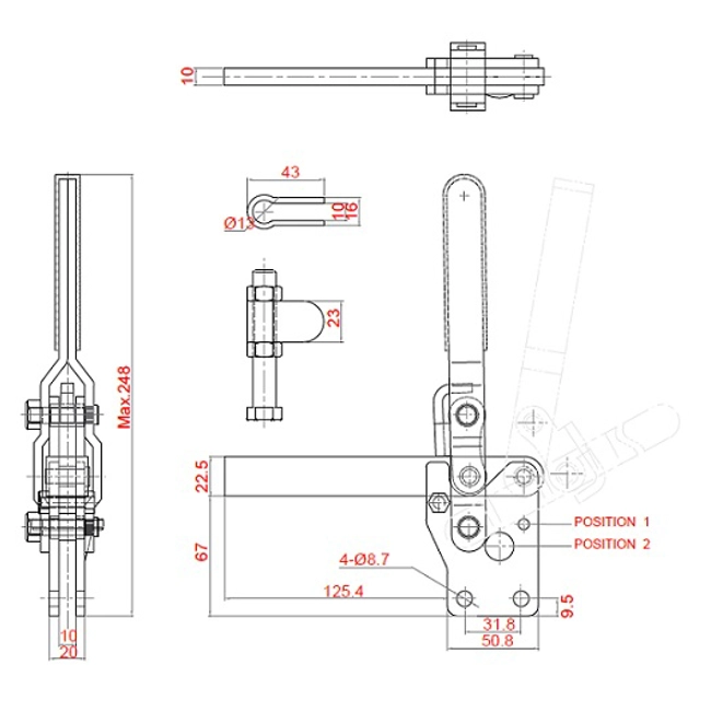Vendita online Bloccaggio verticale base dritta braccio fisso 460 Kg.